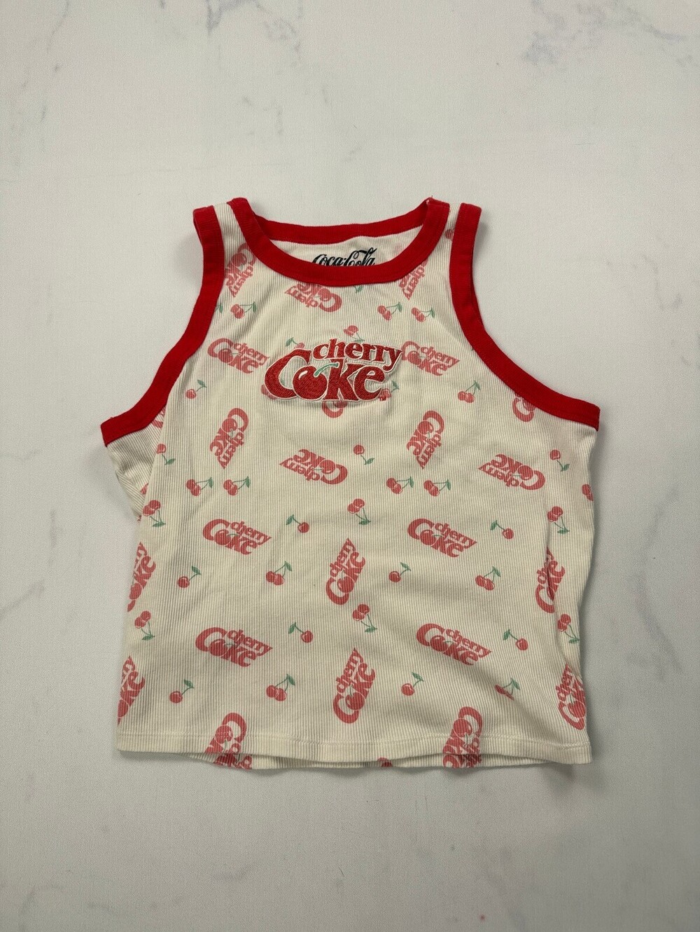 Coca Cola Cherry Coke Tank Top Cream 90s VTG Graphic - Girls XL